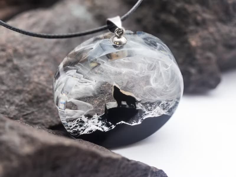 Unique black Wolf pendant wood resin necklace wooden epoxy jewelry for men women
