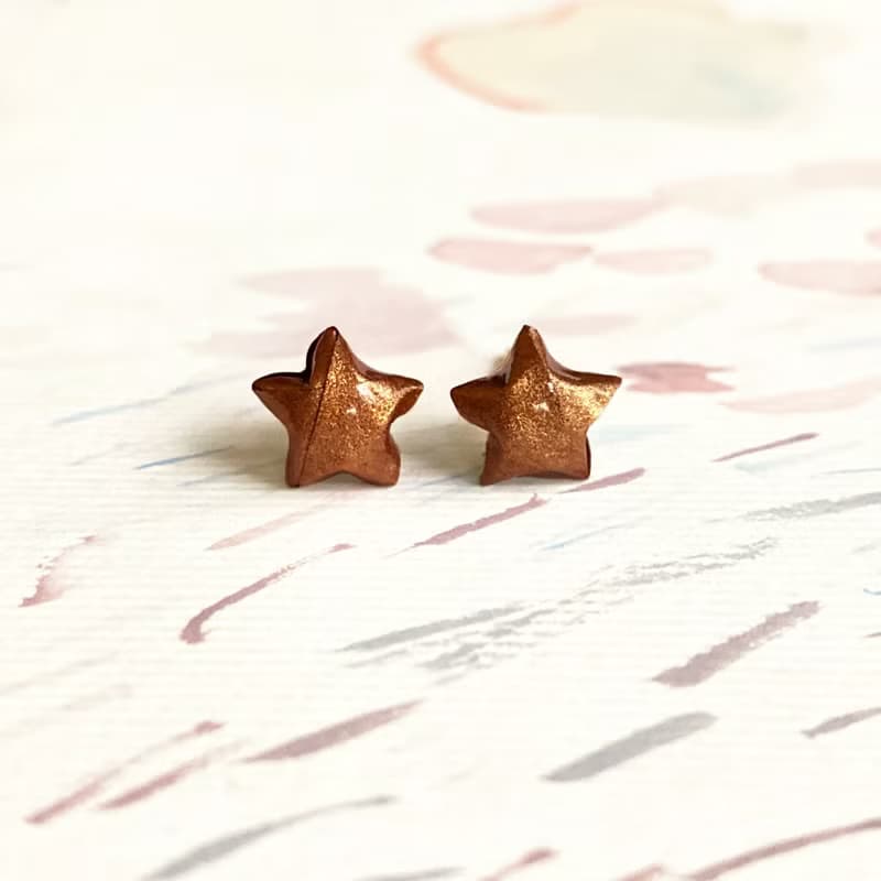 星星耳環 立體幸運星耳環 | 復古銅色
