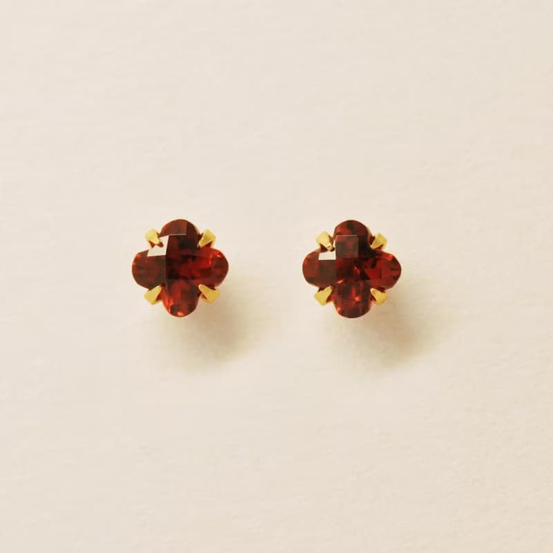 【Second Earrings】 18K 黃金百合切割石榴石耳環