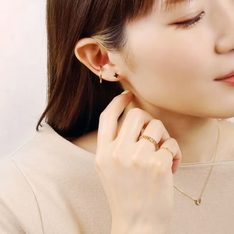 【Second Earrings】 18K 黃金百合切割石榴石耳環