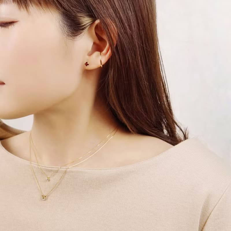 【Second Earrings】 18K 黃金百合切割石榴石耳環