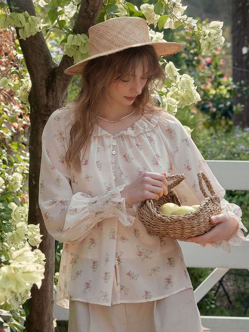 Sylvia 復古圓領碎花長袖上衣