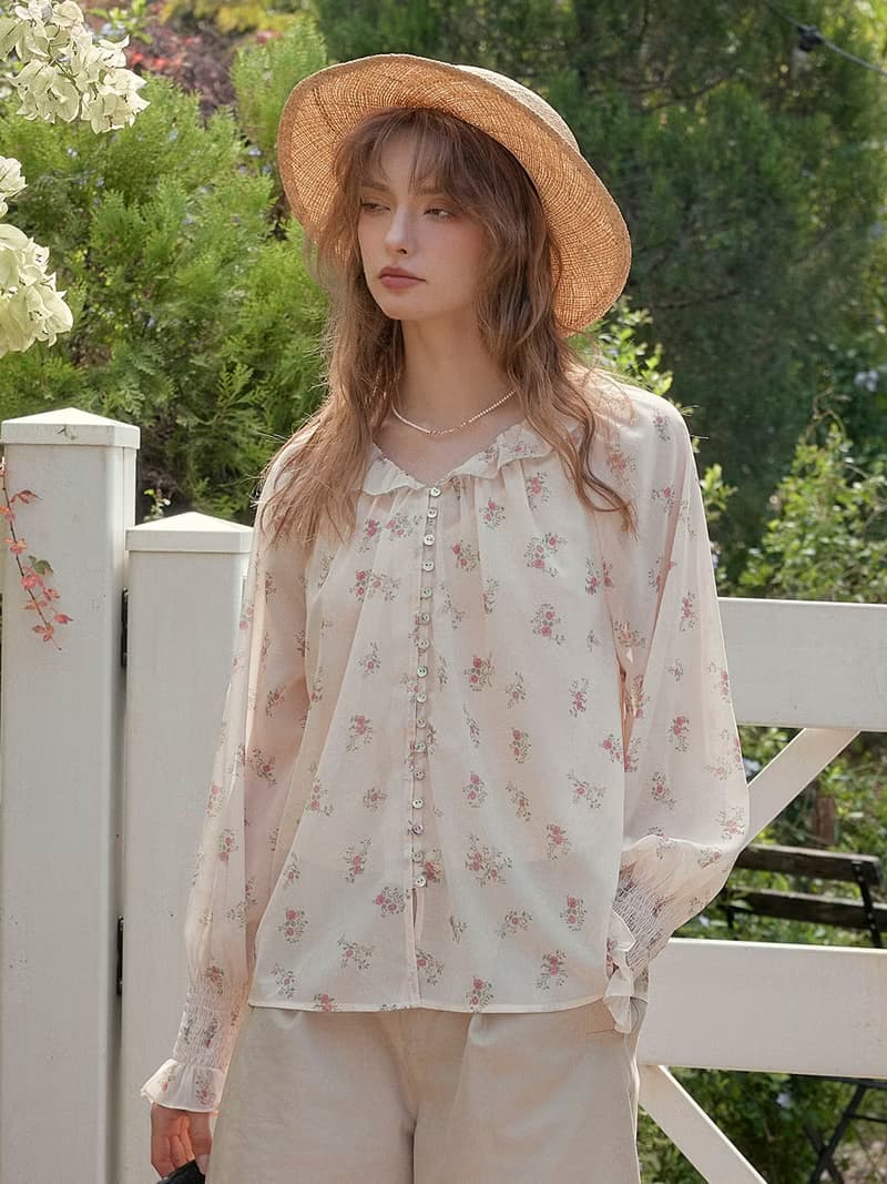 Sylvia 復古圓領碎花長袖上衣