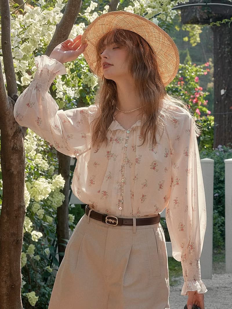 Sylvia 復古圓領碎花長袖上衣