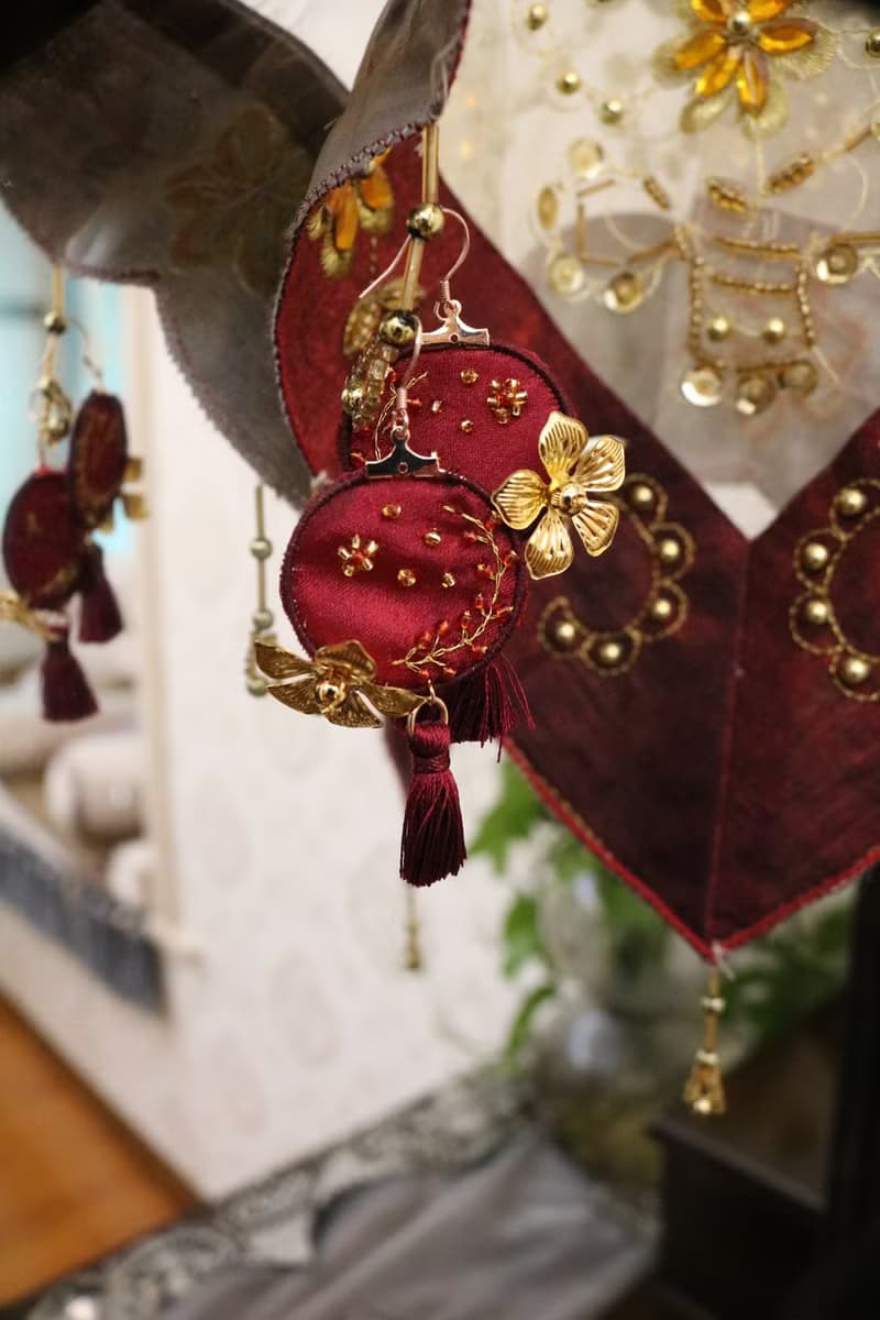 喜慶紅色流蘇真絲耳環中式原創設計復古新娘結婚耳飾