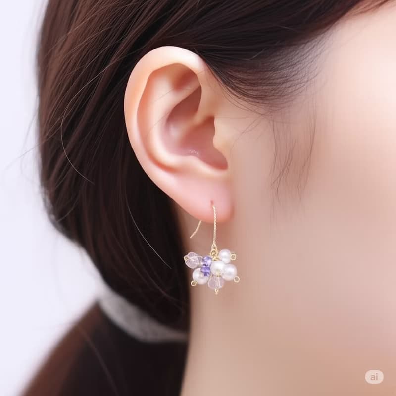 小花球 單泉石 月光石 珍珠耳勾耳環/可改耳夾