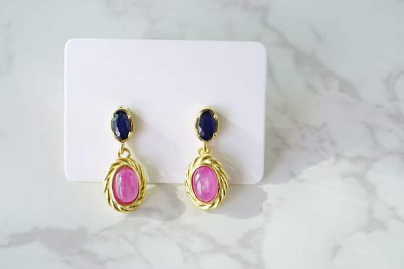 Natural Ruby and Blue Sapphire Drop Earrings Sterling Silver925 with gold plated