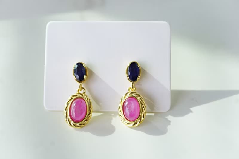 Natural Ruby and Blue Sapphire Drop Earrings Sterling Silver925 with gold plated