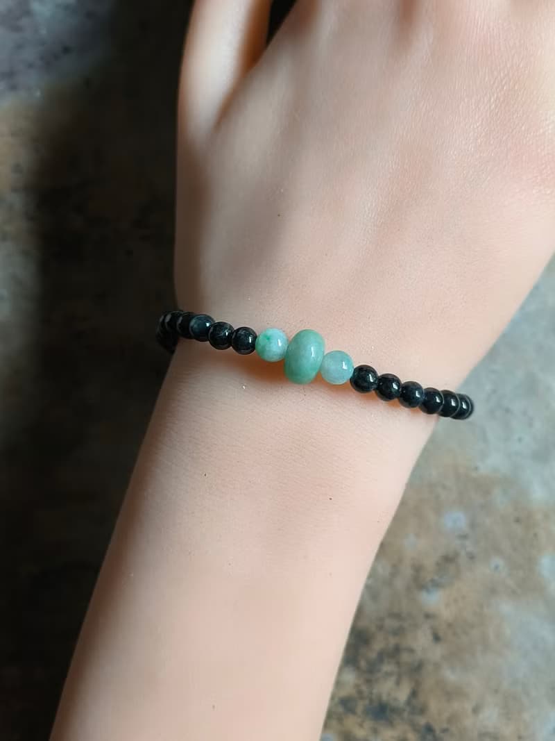 天然緬甸翡翠糯冰飄綠算盤珠 烏雞圓珠 手串手鍊