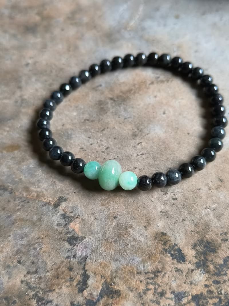 天然緬甸翡翠糯冰飄綠算盤珠 烏雞圓珠 手串手鍊