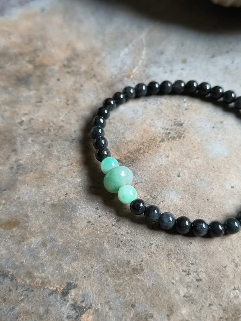 天然緬甸翡翠糯冰飄綠算盤珠 烏雞圓珠 手串手鍊