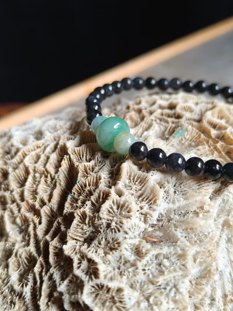 天然緬甸翡翠糯冰飄綠算盤珠 烏雞圓珠 手串手鍊