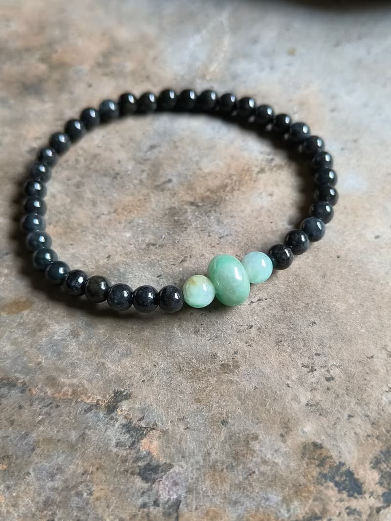 天然緬甸翡翠糯冰飄綠算盤珠 烏雞圓珠 手串手鍊