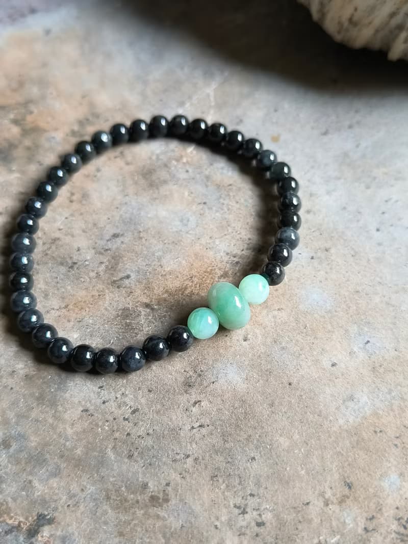 天然緬甸翡翠糯冰飄綠算盤珠 烏雞圓珠 手串手鍊