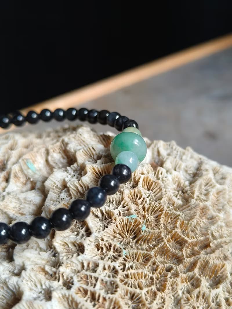 天然緬甸翡翠糯冰飄綠算盤珠 烏雞圓珠 手串手鍊