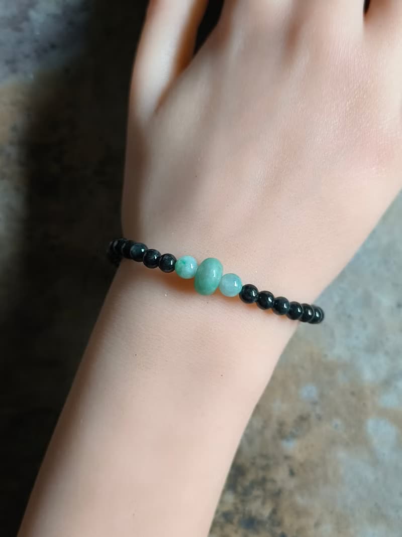 天然緬甸翡翠糯冰飄綠算盤珠 烏雞圓珠 手串手鍊