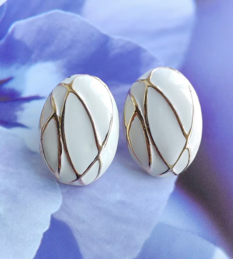 Vintage Jewelry 西洋古董飾品 復古 簡約 白琺瑯 知性 針式耳環