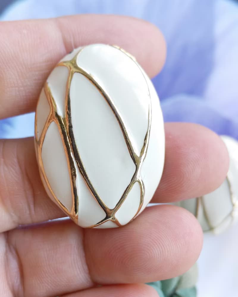 Vintage Jewelry 西洋古董飾品 復古 簡約 白琺瑯 知性 針式耳環