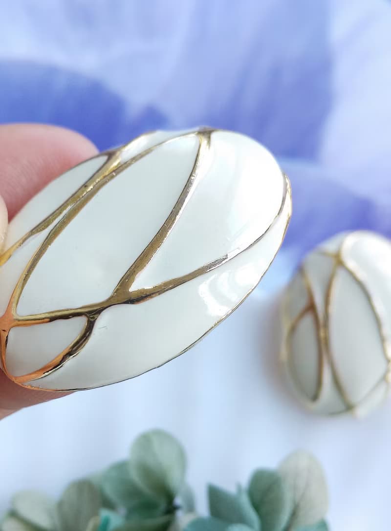 Vintage Jewelry 西洋古董飾品 復古 簡約 白琺瑯 知性 針式耳環