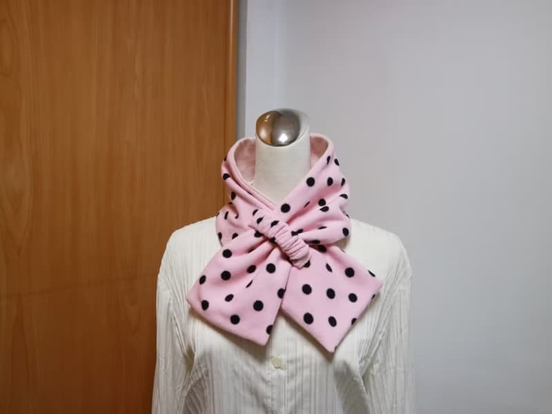 粉紅點點可調式短圍巾.scarf 保暖圍脖 雙面雙色 大人.小孩均適用