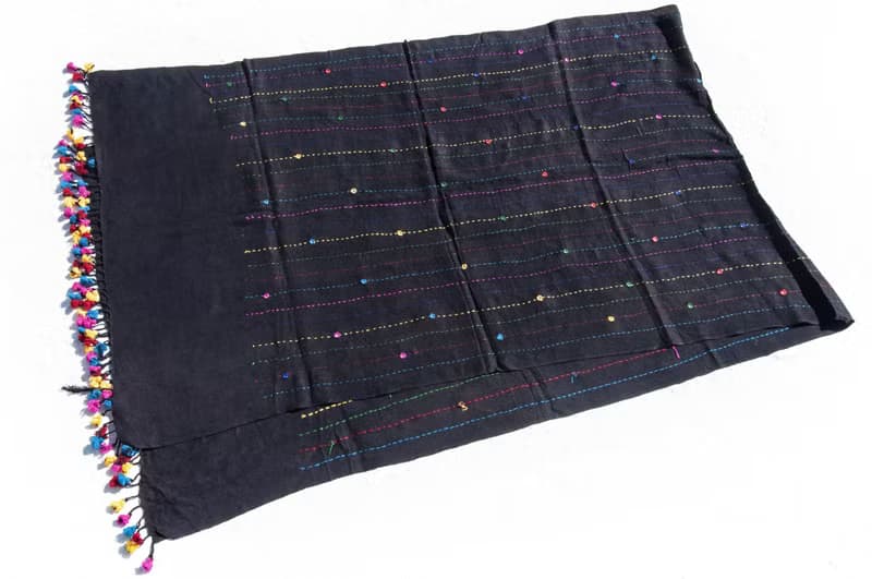 手工縫純棉絲巾/純棉刺繡圍巾/印度有機棉刺繡絲巾-沙漠鏡子刺繡