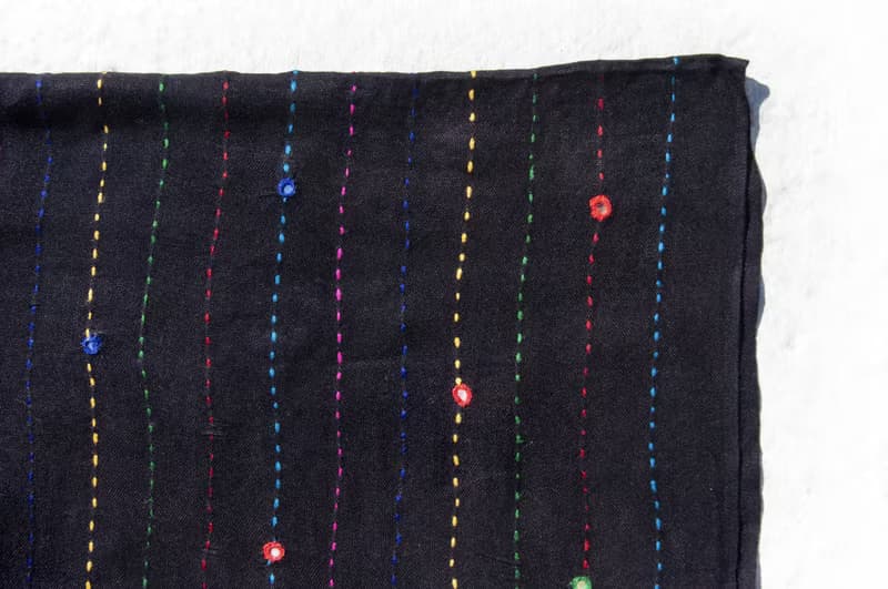 手工縫純棉絲巾/純棉刺繡圍巾/印度有機棉刺繡絲巾-沙漠鏡子刺繡