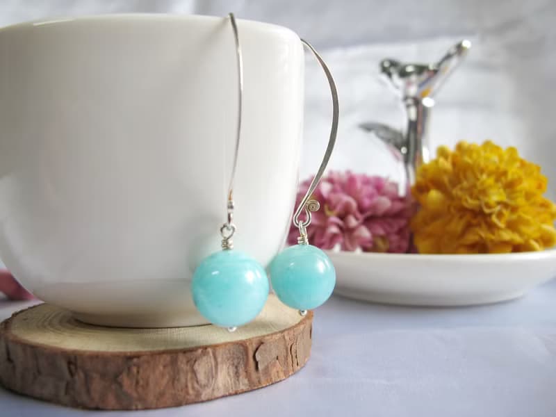 天河石  925純銀飾【天然藍呆萌】天然石耳環系列