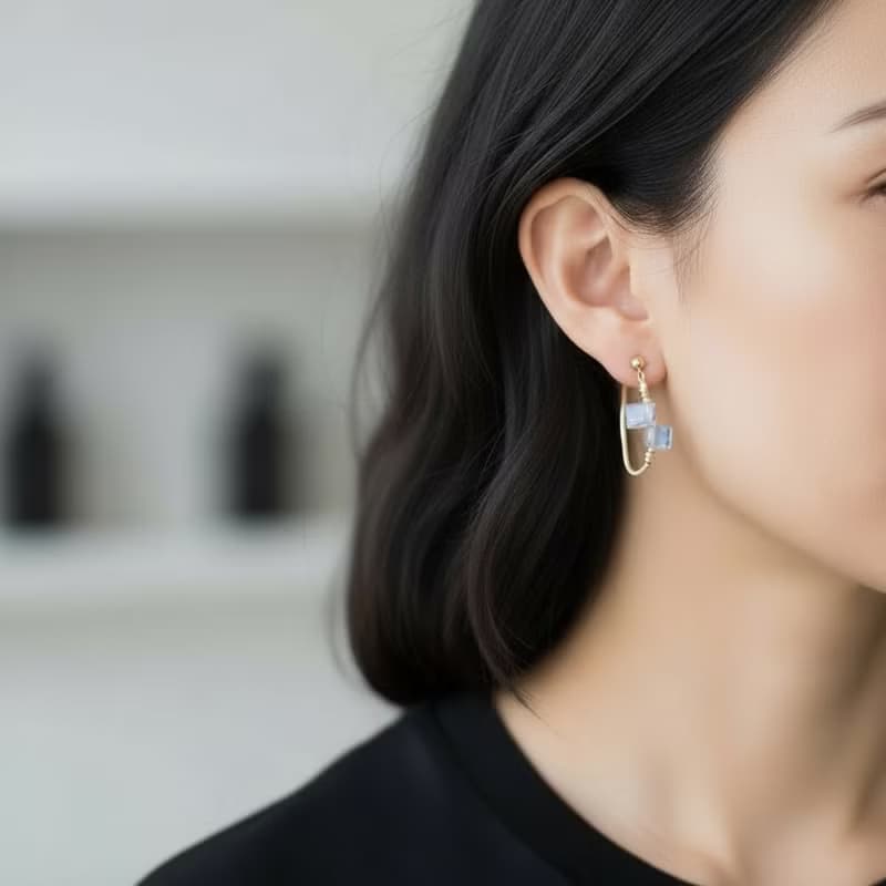 耳環 月光石 漂亮藍光 天然石 - 不糾結 -