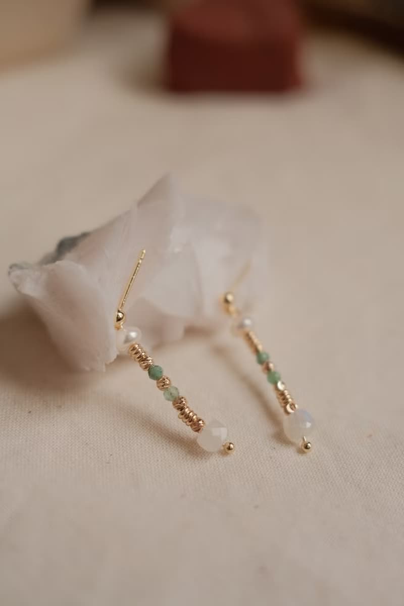 秋の串串天然石 耳環 月光石 海藍寶 橘玉髓 珍珠 925純銀