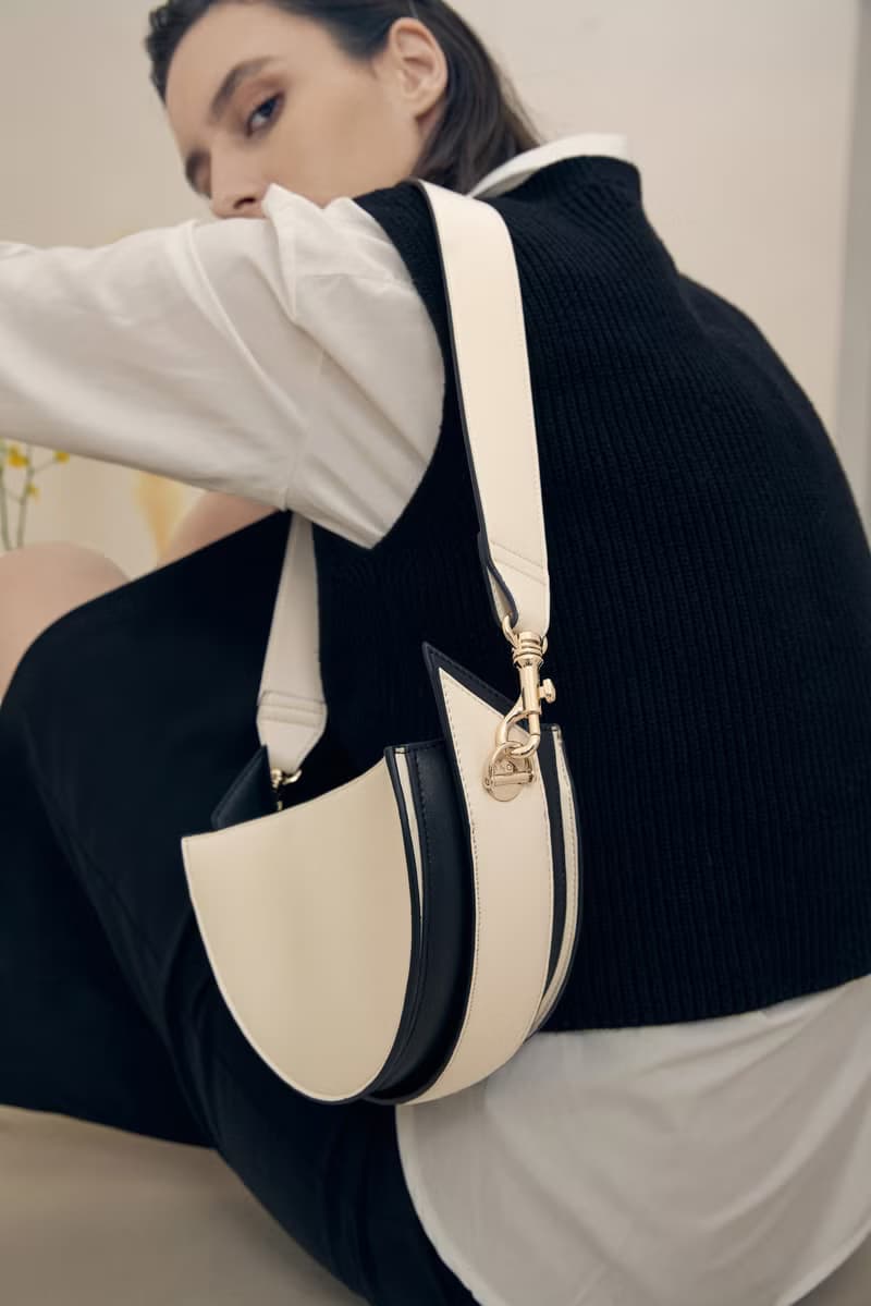 The ONE Bag 素皮革圓包 手拿包 斜背包 側背包 黑色x米白色