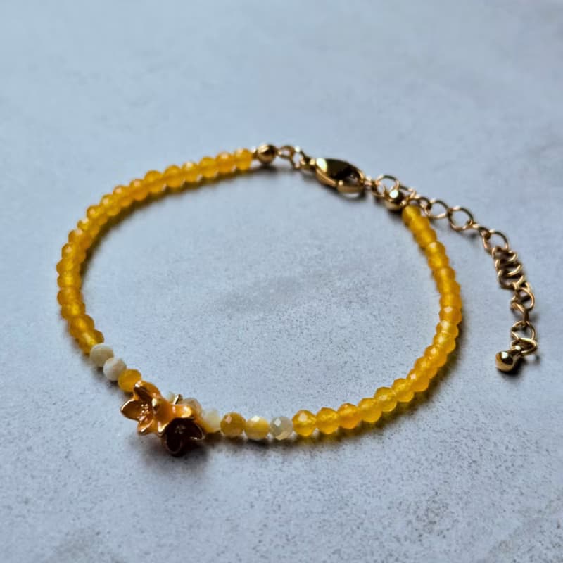 【日本製】金木犀モチーフ ブレスレット – イエローカルセドニー　グロシュラーガーネット