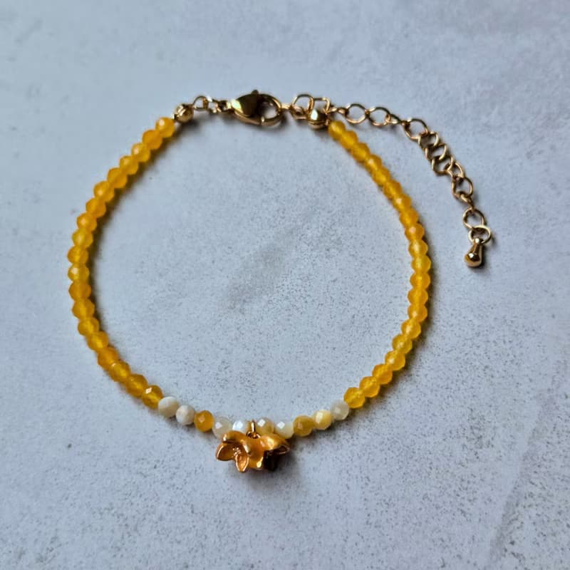 【日本製】金木犀モチーフ ブレスレット – イエローカルセドニー　グロシュラーガーネット