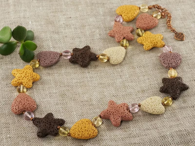 Orange Brown Yellow Beige Pink Lava Stone Star Heart Cookies Necklace Jewelry