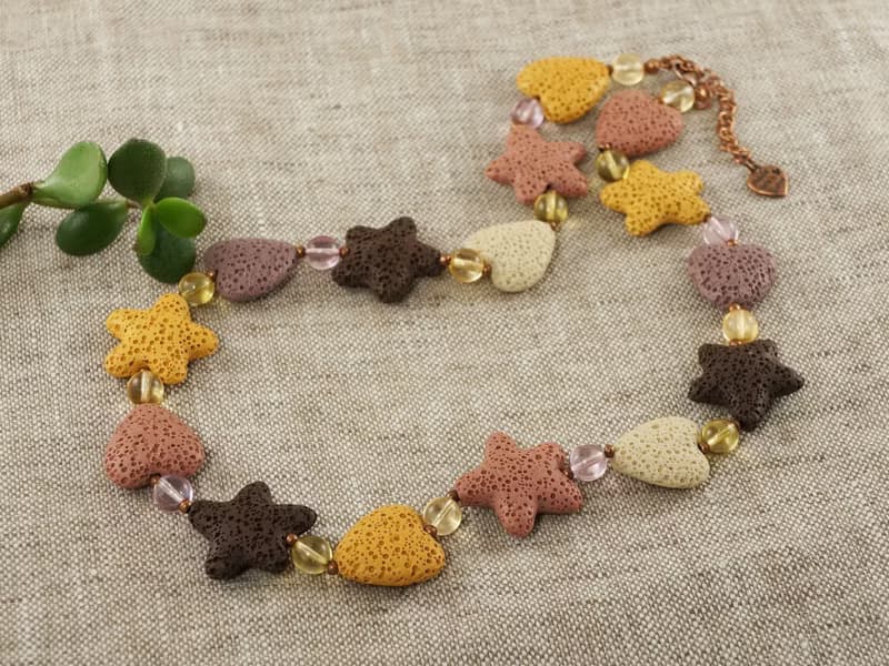 Orange Brown Yellow Beige Pink Lava Stone Star Heart Cookies Necklace Jewelry