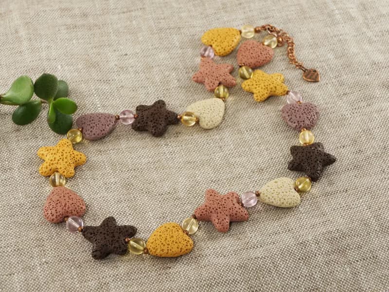 Orange Brown Yellow Beige Pink Lava Stone Star Heart Cookies Necklace Jewelry