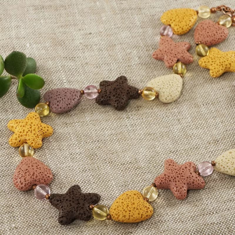 Orange Brown Yellow Beige Pink Lava Stone Star Heart Cookies Necklace Jewelry