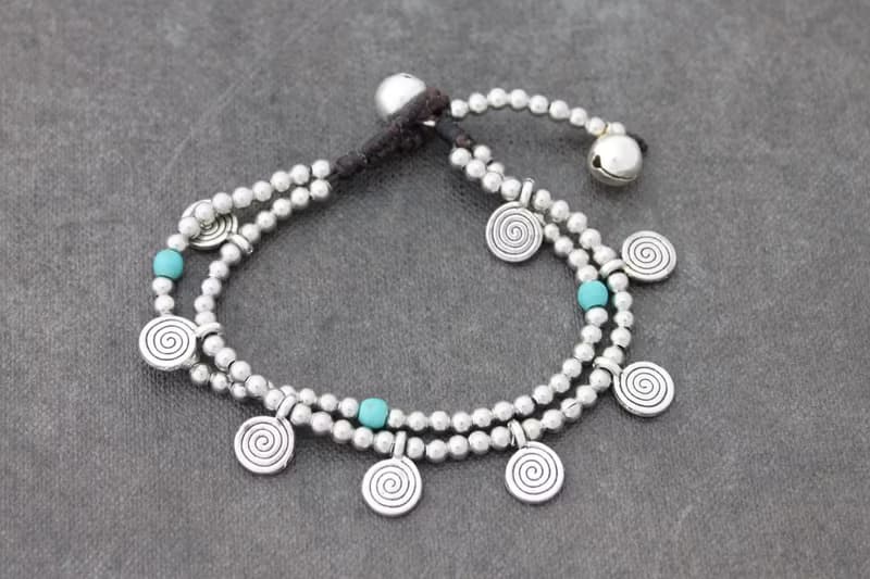 Turquoise Silver Spiral Dangling Charm Bracelets Woven