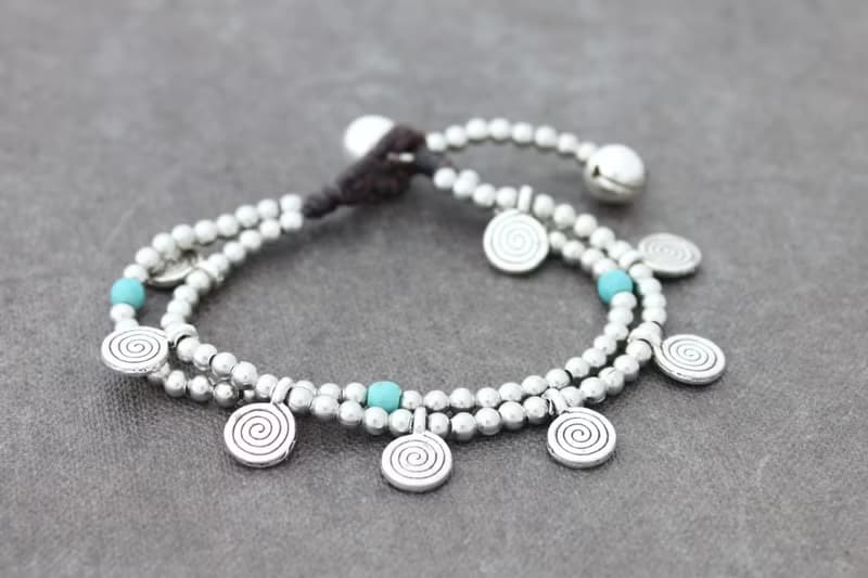 Turquoise Silver Spiral Dangling Charm Bracelets Woven