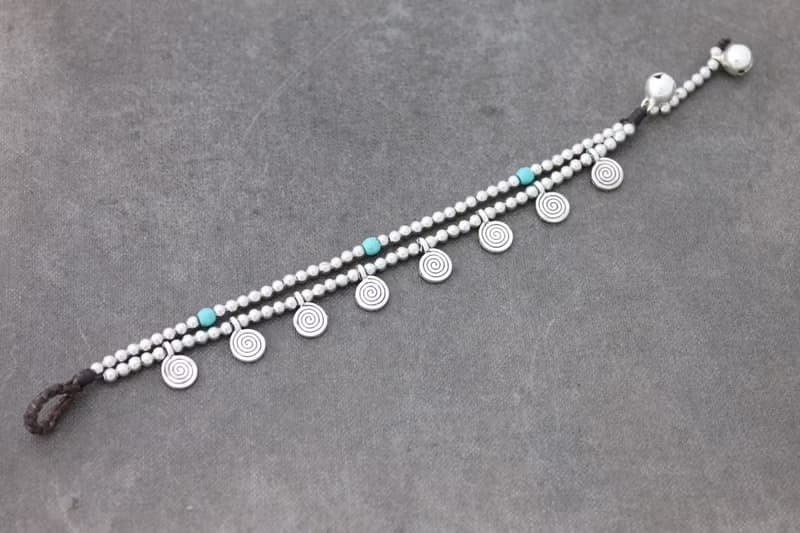 Turquoise Silver Spiral Dangling Charm Bracelets Woven