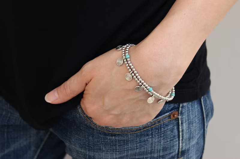 Turquoise Silver Spiral Dangling Charm Bracelets Woven