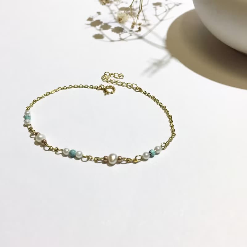 14K包金 綠松石淡水珍珠手鏈 手鍊 手環 14KGF
