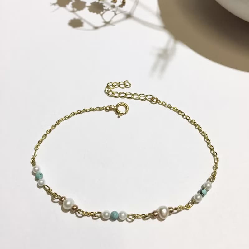 14K包金 綠松石淡水珍珠手鏈 手鍊 手環 14KGF