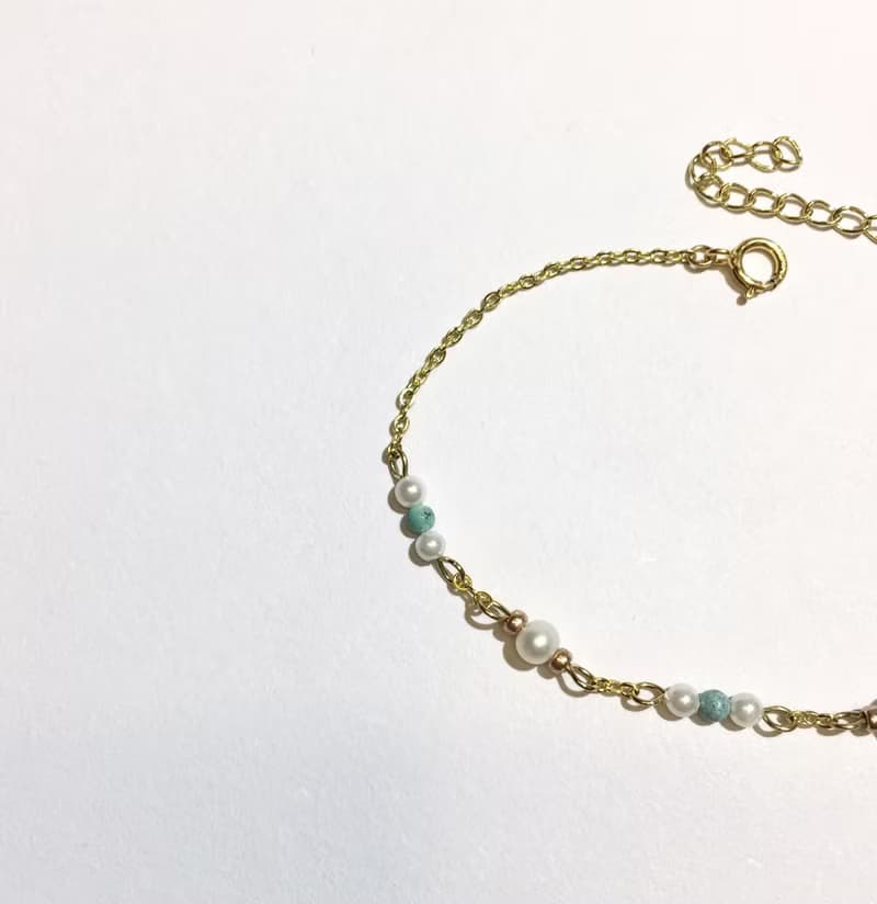 14K包金 綠松石淡水珍珠手鏈 手鍊 手環 14KGF