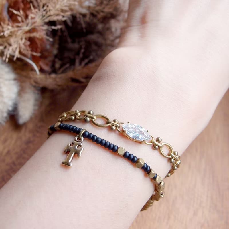 VIIART。海王星。鋯石黃銅手鍊。IG風日常百搭