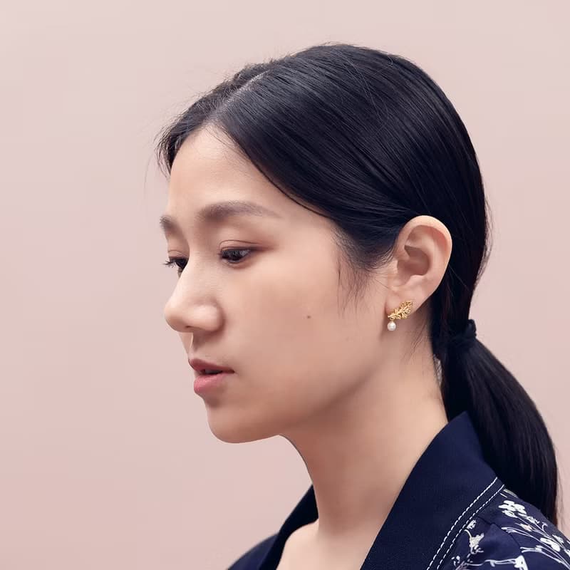 致橡樹銀鍍金復古耳環樹葉淡水珍珠文藝小耳墜女友閨蜜生日禮物