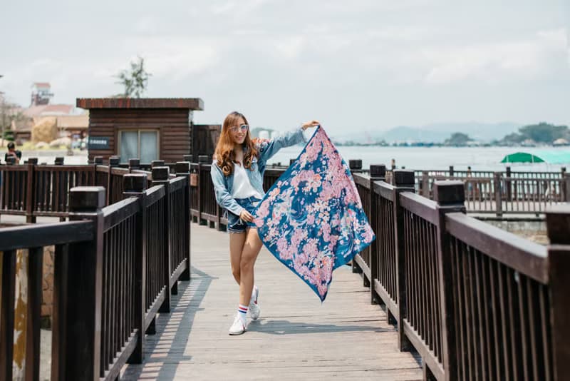 櫻花與鳳凰 - 手工絲巾/圍巾 日式甜美風