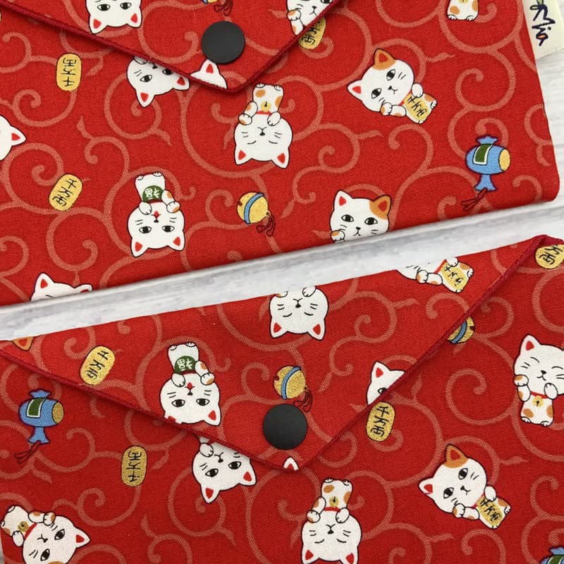 千萬兩招財貓—燙襯紅包袋/存摺現金袋—日本布
