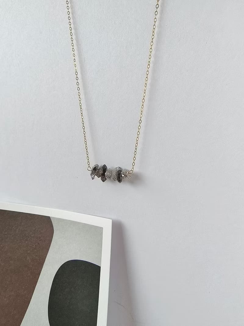 排鑽 稀有黑礦赫基默鑽石項鍊 Herkimer 美國閃靈鑽 SV925/ 14KGF