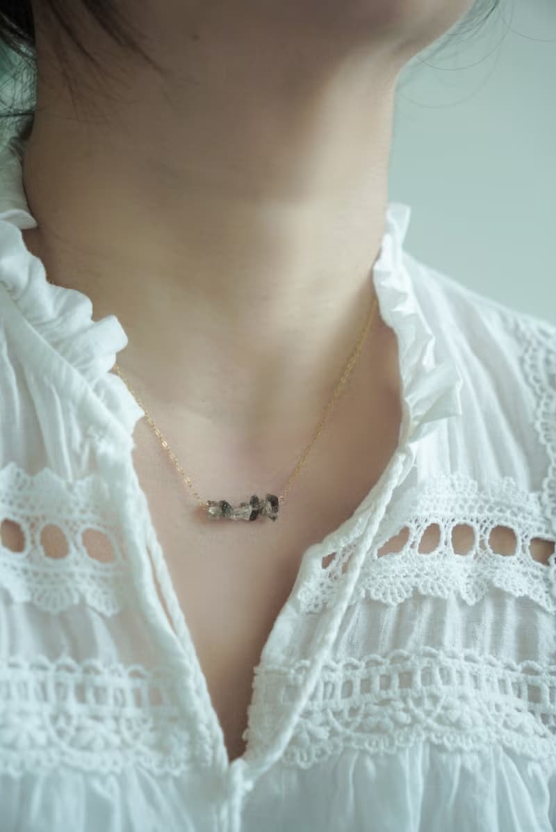 排鑽 稀有黑礦赫基默鑽石項鍊 Herkimer 美國閃靈鑽 SV925/ 14KGF