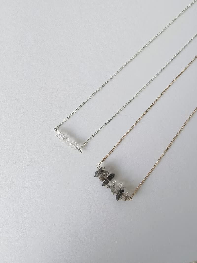 排鑽 稀有黑礦赫基默鑽石項鍊 Herkimer 美國閃靈鑽 SV925/ 14KGF